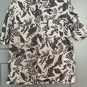 Ocean Current Men’s L Gray & White Stripe Button-Down | Modern Coastal ST Sleeve